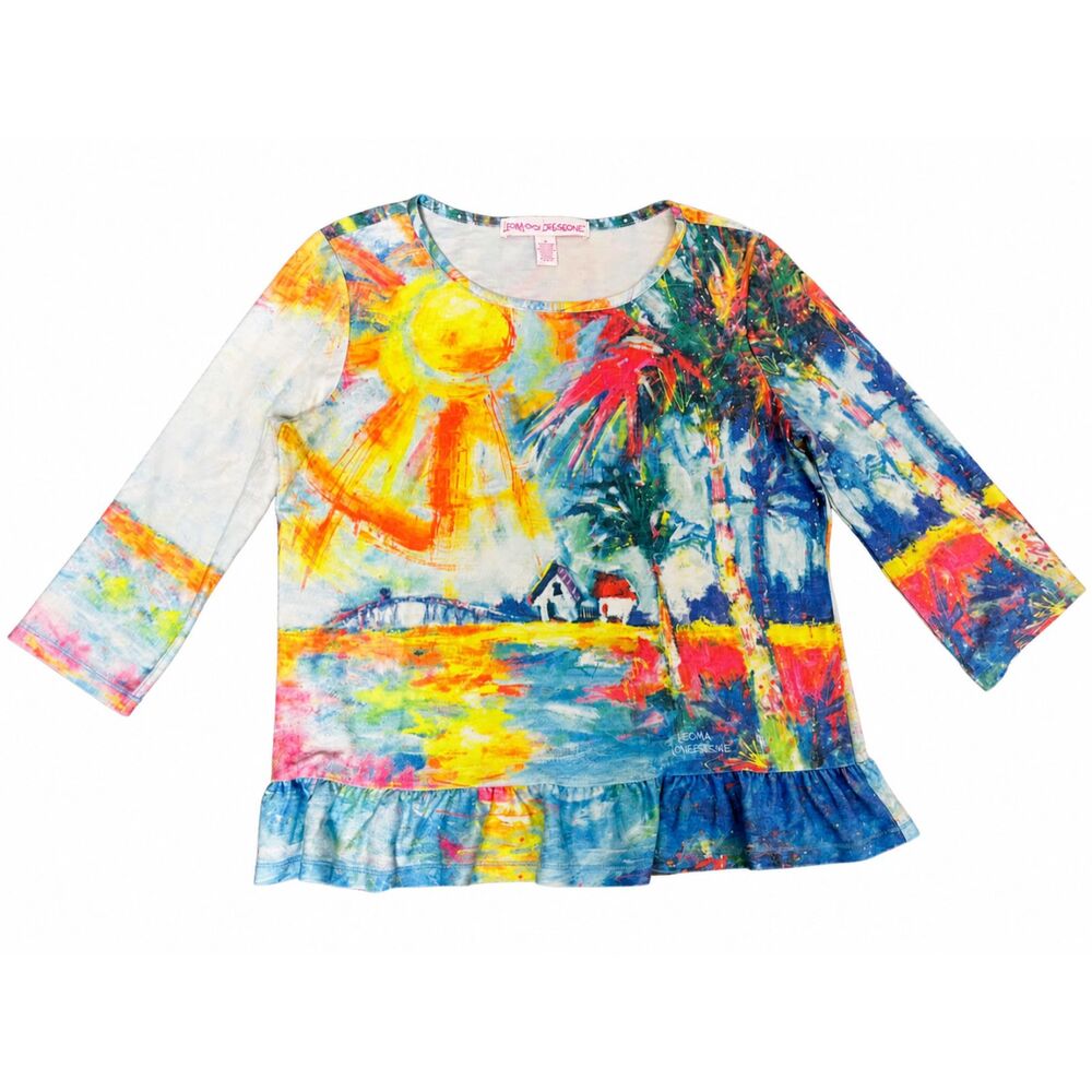 Leoma Lovegrove Top M Wearable Art Ruffle Hem Dopamine Coastal Cottagecore